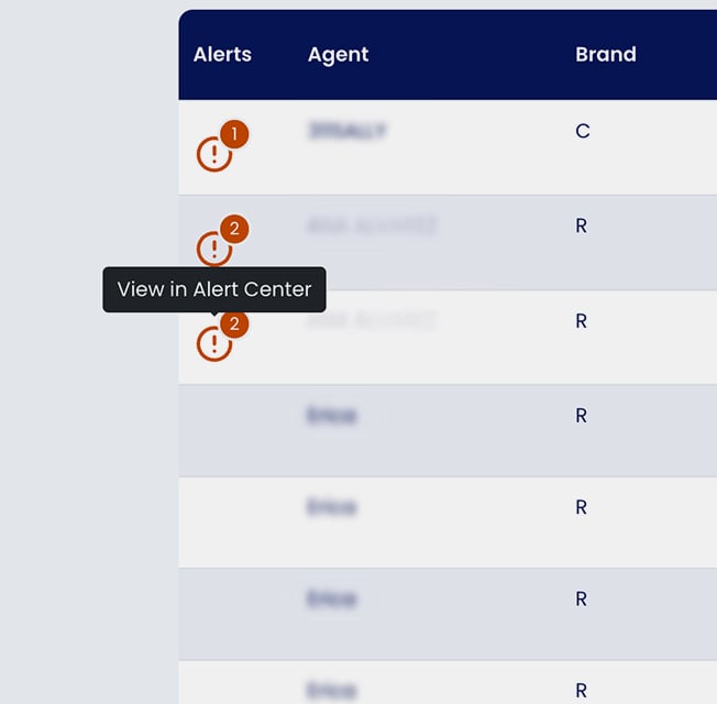 A user interface showing alert icons in the alert center