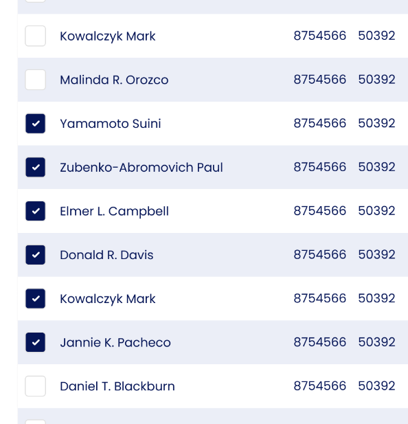 guest selection list